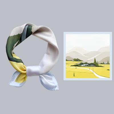 China Vintage Small Retro Shawl Scarf Women's Square Landscape Scarves Elegant Head Silk Scarf Simple Rural 53*53cm Neck Scarf for sale