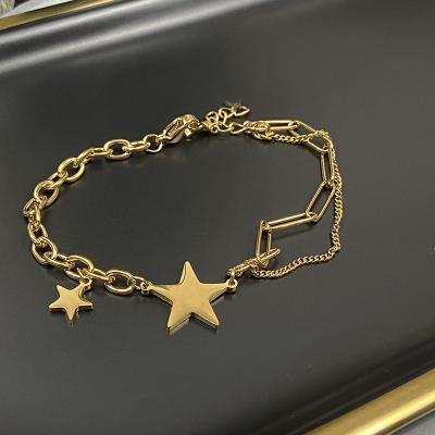 China 2021 New Trendy Charm Valentine's Day Gift Bling Star Chain Wholesale Gold Plated Bangle Bracelet for sale