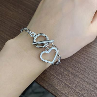 China 2021 New Charm Hip Hop Valentine's Day Gift Punk Heart Chain Wholesale Silver Plated Bracelet for sale