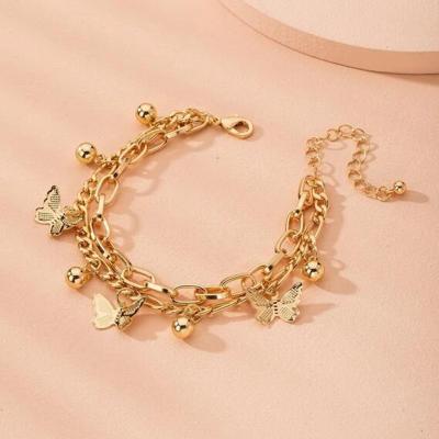 China New FASHIONABLE Wholesale FASHIONABLE Valentine's Day Gift Tassel Butterfly Chain Gold Plated Bangle Bracelet for sale