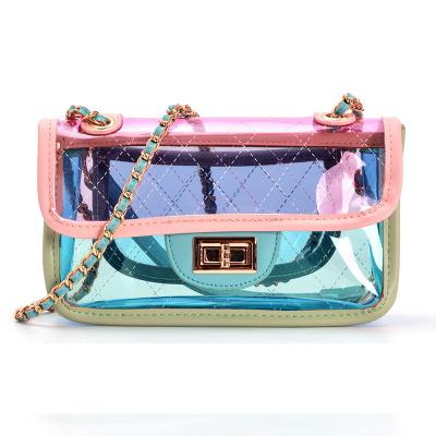 China 2018 high quality fashion PVC transparent women shoulder jelly bags with chain for sale