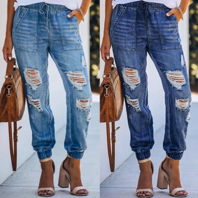 China 2021 Fashion Women's Friend Loose Jeans Denim Stretch Breathable Ripped Distressed Pants S-2XL for sale