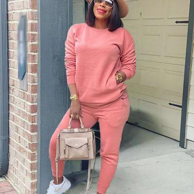 China Anti-Wrinkle Hot Sale Fashion Women Leisure Wear Sets Woman Sweat Tops And Sleeve Long Pants Solid Two Piece Set With Jogging Set for sale