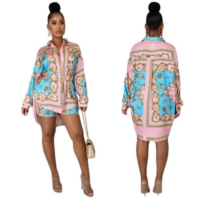 China 2021 Wholesale QUICK DRY Shirt African Clothing Ladies Digital Print Tops Woman Blouse Two Piece Women Set Cos Women for sale