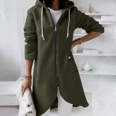 China Winter Street Personality Women's Breathable Zipper Zipper Long Hooded Plus Size Fleece Sweater Sweatshirt Dress for sale