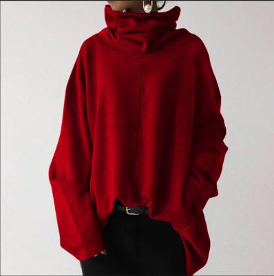 China 2021 Breathable Long High Neck Pullover Solid Color Casual Pocket Sheath Sweatshirt Breathable For Women for sale