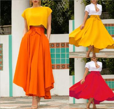 China Women Clothing Expansion Skirt Solid Color Breathable Top Belts Design For Draping Style High Waist Women Casual Skirt Long for sale