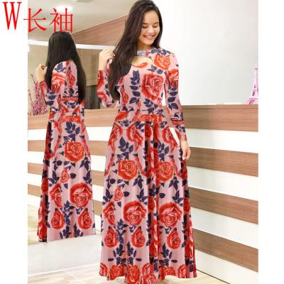 China Sustainable Autumn Women Casual Dress Digital Print Plus Size Streetwear Long Sleeve Maxi Dress For Woman for sale