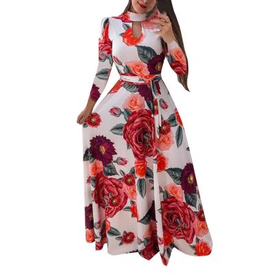 China Autumn Anti-Static Women's Maxi Dress Streetwear Long Bandage Floral Print Casual Clothing Plus Size Women's Dresses for sale