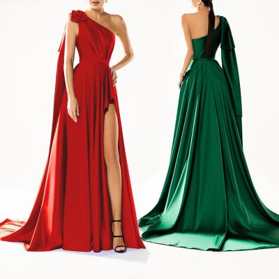 China Attractiveness washable woman fashion elegant ladies one shoulder green dress bridesmaid dress graceful evening dress for sale