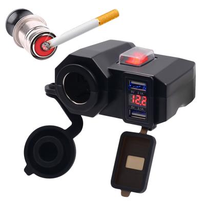 China Waterproof Motorcycle Multifunctional Cigarette Camouflage Voltmeter DC 12V 4.2A Socket USB Charger Lighter With Voltmeter for sale