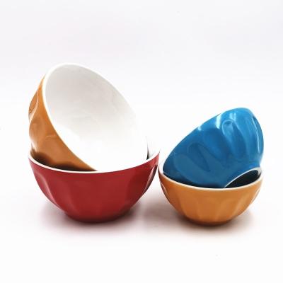 China Large Capacity Disposable Glazed Noodle Bowl With Ceramic Stripe Bowl for sale