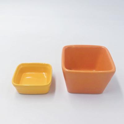 China Sustainable Logo Custom Square Shape Mini Ceramic Bowl For Baking Bowl Snack for sale