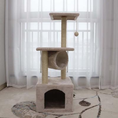 China Wholesale Comfy Stocked Hemp Canvas Warped Wooden Single Scratch Post Toy Tree for sale