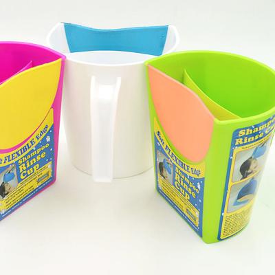 China Flexible Edge Shapes Baby Shampoo Leakproof Rinse Cup Baby Visor Plastic pp TPR Bond Safe Material for sale