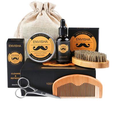 China Beard Care Set Men's Beard Maintenance and Growth Promotion Beard Oil Beard Cream Comb Brush Scissors 6pcs Set for sale