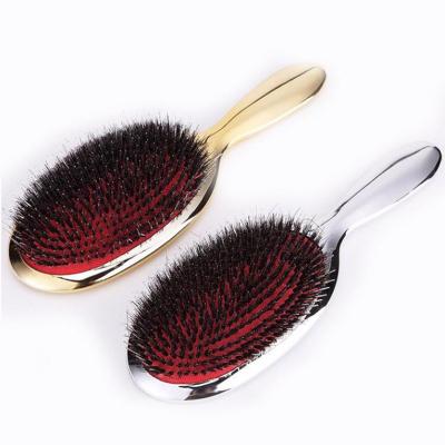 China Custom Gold Shiny Bling Nylon Electroplating Hair Brushes Cushion Paddle Hair Brush Bristle Hair Brushes for sale