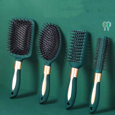 China 2022 New 4Pcs Professional Kit Salon Luxury Green Hair Massage Air Cushion Hair Brush Set Home for sale