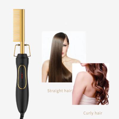 China New Hot Home Electric Straight Hair Comb Dry And Wet Dual Function Electric Copper Perm Household Straightener Comb Curling Stick for sale