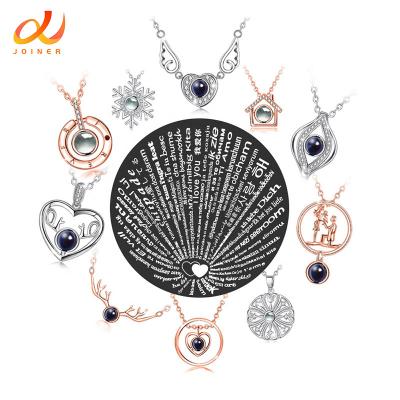 China Rose Gold Silver 100 Pendant Necklaces I Love You Languages ​​Pendant Projection Necklace for sale