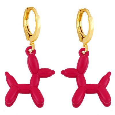 China 2022 Retro Color Balloon Dog Stud Earrings Women Cute Geometric Style Sweet Pink Girl's Earrings for sale