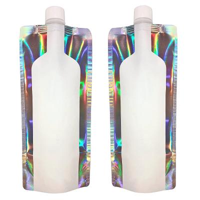 China BIODEGRADABLE Aluminum Foil Stand Up Spout Wine Plastic Packaging Wine Bag Bottle Shape Liquor Spout Bag For Juice Water Food for sale