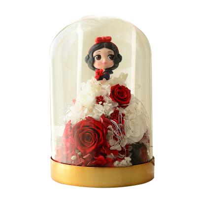 China New Handmade Design Preserved Rose With Princess Snow White Cartoon Rose In Glass Dome for sale