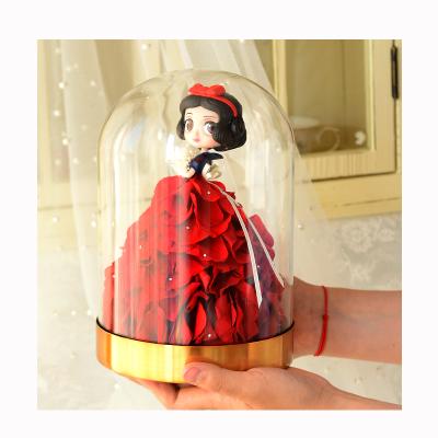 China Unique Artificial Princess Gargen Roses In Cartoon Preserved Glass Dome Modernist Decorative 2020 New Product Fasional Gift Ideas For Mothers Day Wedding Gift Set for sale