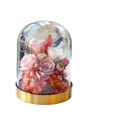 China Home Decor/Gift Feiliya Natural Preserved Roses Real In Glass Dome Gift In Glass Dome Rose Glass Dome For Mother's Day for sale