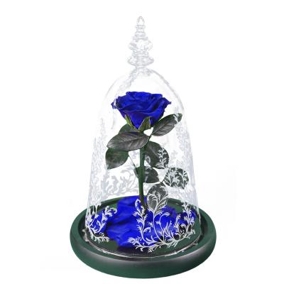 China Real Romantic Preserved Rose Logo Custom Handmade Preserved Rose in Dome for Her Birthday Mother's Day for sale