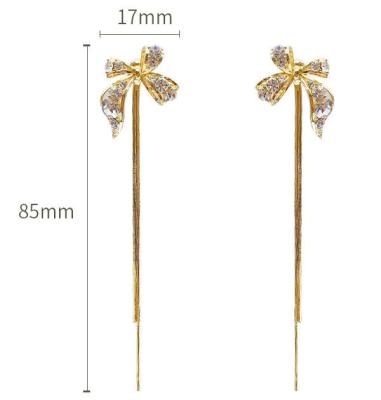 China Vintage Temperament tassel earrings elegant temperament zircon bow 925 silver needle pendant earrings women for sale