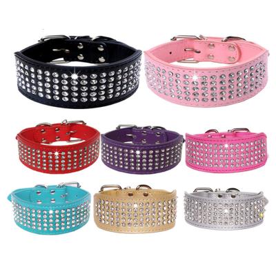 China PU Five-Row Drill Pet Collar Rhinestone Dog Collar Middle And Big Dog Pu Dog Chain Pet Supplies for sale