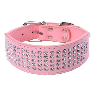 China PU Five-Row Drill Pet Collar Rhinestone Dog Collar Middle And Big Dog Pu Dog Chain Pet Supplies for sale