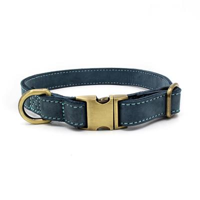 China Full Iron Comfortable Soft Pet Dog Collar Metal Lettering Buckle Leather Pet Collar for sale