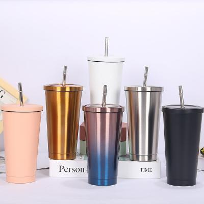 China 304 Stainless Steel Vacuum Double Straw Sustainable Cup Outdoor Portable Mug for sale