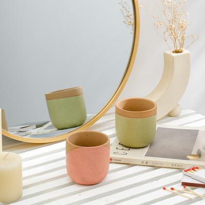 China Wholesale Two Colors Nordic Unique Modern Home Decor Empty Matte Color Custom Glazed Printed Ceramic Candle Jar Bulk for sale