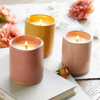 China Matte Customizable Ceramic Cup Bulk Rose Cylinder Candle Container Nordic Modern Luxury Wedding Empty Jar Vessel for sale