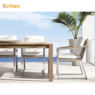 China Modern Luxury Stainless Steel With Teak Frame Dining Chair Teak Outdoor Dining Table Stainless Steel Outdoor Dining Set for sale