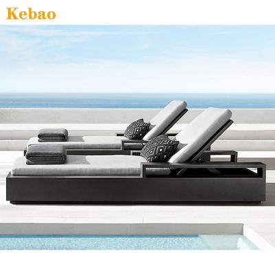 China Modern Outdoor Luxury Aluminum Convertible Lounge Pool Villa Sun Sofa Armrest Metal Lounge Wide Bed for sale