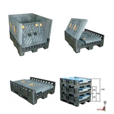 China 1T dynamische lading opvouwbare plastic palletdoos Container met een enkelzijdige stijl en duurzaam Te koop