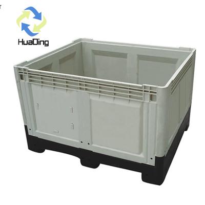 China HUADING Vegetable Warehouse Gray Solid Plastic Stacking Pallet Tank Box with Lid and Wheel for sale