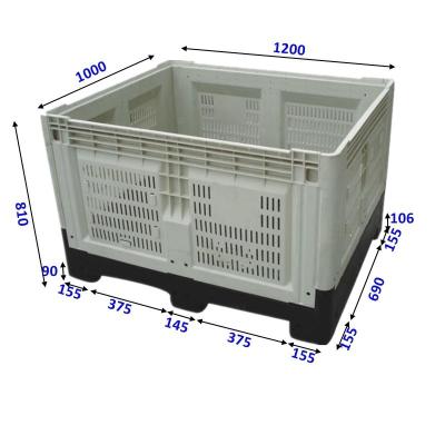 China 1200*1000*810 mm Buitenafmeting Opvouwbare plastic palletcontainer voor de industrie Te koop