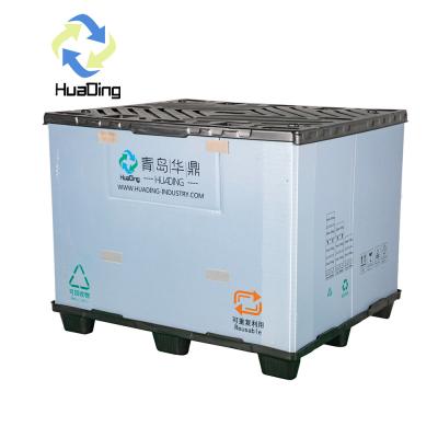 China 1200*800*1000mm HUADING Caja de manga de plástico de recubrimiento caja plegable de almacenamiento de paletas para estantes en venta