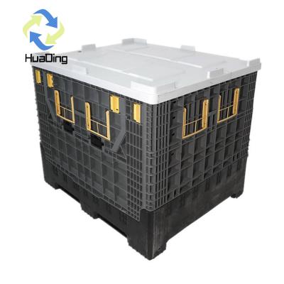 China Contenedor de caja de paletas galvanizadas de malla plegable con capacidad de carga dinámica de 1 T por HUADING en venta