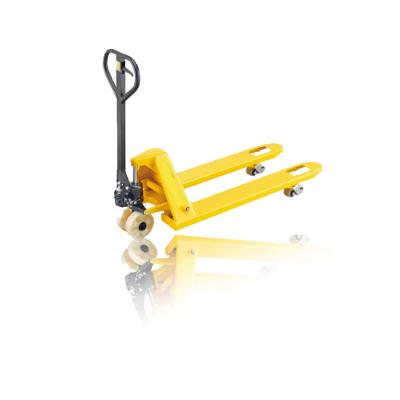 China Amarillo 3000kg 3 posiciones manija de mano pallet truck para cargas pesadas y fácil operación en venta