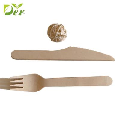 China Disposable Compostable Wooden Utensils Set For Kitchen 100% Biodegradable Spoon Fork Knife Cutlery Set for sale