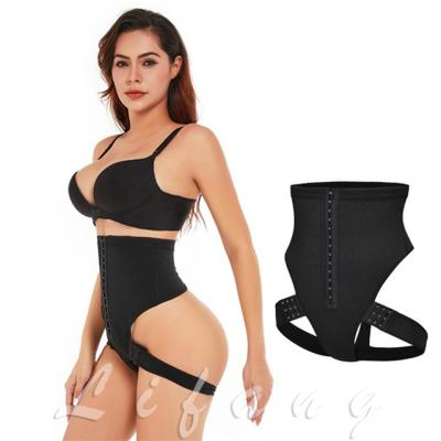 China Antibacterial Custom Body Shaper Girdle Pants Underwear Women High Waist Thong Spandex Shapewear Invisible Tights With 2 Side Straps for sale