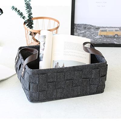 China Viable Wholesale Home Bedroom Storage Handmade Folding Felt Woven Basket for sale