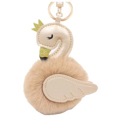 China Plush PU Leather Swan Plush Fashion Key Chain Ladies Bag Imitation Rabbit While Hair Ball Car Ornaments Fur Key Chain Keychain for sale