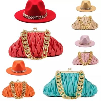 China Wholesale Fashion 2023 Fashion Cross - Body Women Ladies Handbags Luxury Designer Purse And Hat Set Handbags With Matching Fedora Hat for sale